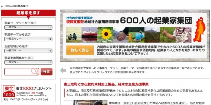 600 social entrepreneurs in Tohoku are now on a web site – Assistance project for start-ups by the Cabinet Office.