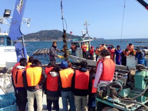 陸前高田市で行われた牡蠣養殖視察・ブランド化研修（2014年4月）